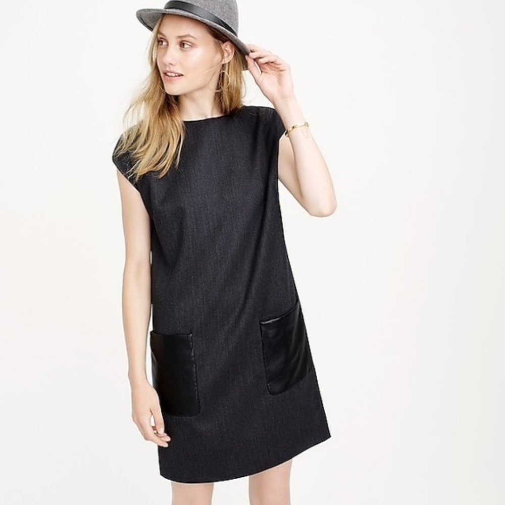 J. Crew Charcoal Grey Faux Leather Pocket Shift Dress